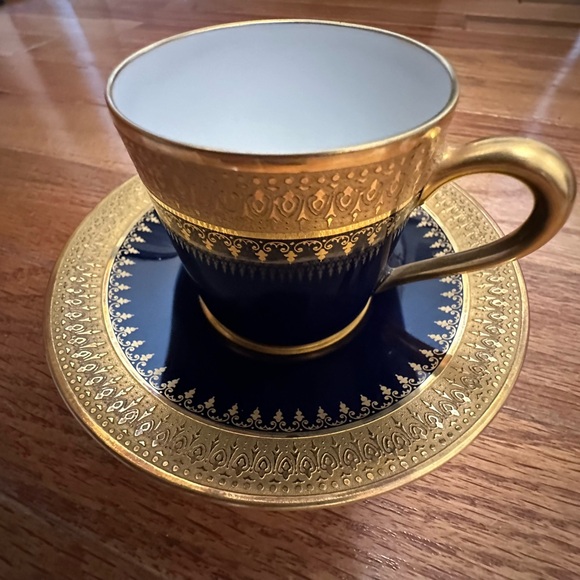 Other - Limoges Unic 12 Rue Paris Incrustation Cobalt and Gold Demitasse Cup Set